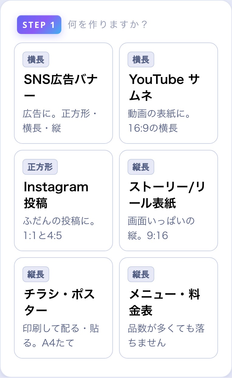 画像メーカー 作るものを選ぶ画面